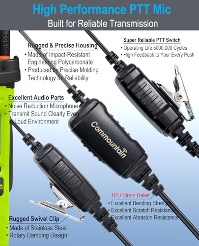 commountain Earpiece for Motorola Radios SL300 SL3500e TLK 100 | Acoustic Tube Surveillance Headset, Noise Reducing PTT Mic, Clear Audio, Reinforced Cable