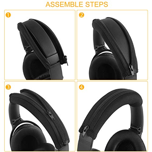 QC25 QC35 Headband Cover, JARMOR Replacement Head Band Protector with Zipper [ Easy Installation ] for Bose QuietComfort 25, QuietComfort 35 Headphones (Black)