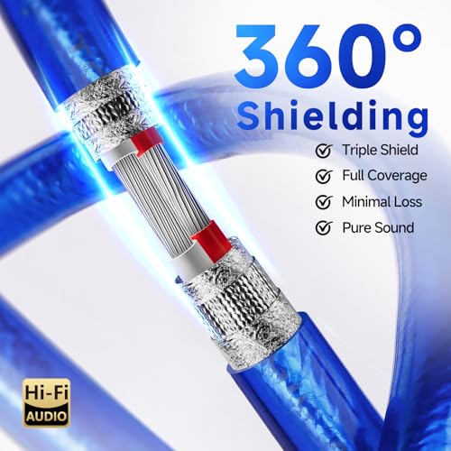 TODN RCA Cables 3ft Audiophile with Silver-Plated-OCC and Triple Shielded | Treble Resolution, Noise Reduction, RCA Male to RCA Male, 24K Gold-plated Plug, Left and Right Channel - color: Silver-plated-ULTRA, size: 3ft/1m
