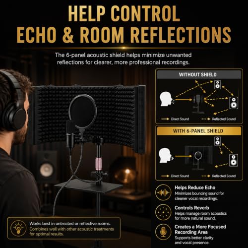 6-Panel Microphone Isolation Shield with Adjustable Stand
