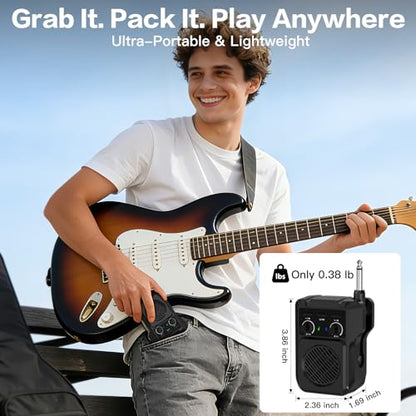 ZealSound Mini Guitar Amp with Bluetooth, 5W Portable Practice Amp with 4 Built-in Effects (Clean, Overdrive, Distortion, Reverb), USB Playback, Rechargeable Up to 8 Hours for Electric Guitar