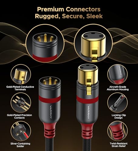 Warrky 10ft 2 Pack XLR Cables OFC Gold-Plated Hi-Fi Balanced Male to Female | [Oxygen-Free Copper (OFC), Gold-plated Connector] Balanced Microphone Cable Male to Female Professional Hi-Fi XLR Cable - style: 10ft 2 Pack