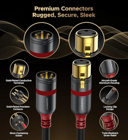 Warrky 10ft 2 Pack XLR Cables OFC Gold-Plated Hi-Fi Balanced Male to Female | [Oxygen-Free Copper (OFC), Gold-plated Connector] Balanced Microphone Cable Male to Female Professional Hi-Fi XLR Cable - style: 10ft 2 Pack