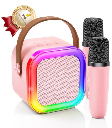 Kinglucky Mini Karaoke Machine for Kids, Top Birthday Gift Pick for Girls Ages 3, 4, 5, 6, 7, 8, 9, 10, 11, 12 Years Old, Kids' Personal Video Players Accessories with 2 Mics Singing Present Toy Pink - color: Pink