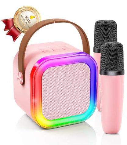 Kinglucky Mini Karaoke Machine for Kids, Top Birthday Gift Pick for Girls Ages 3, 4, 5, 6, 7, 8, 9, 10, 11, 12 Years Old, Kids' Personal Video Players Accessories with 2 Mics Singing Present Toy Pink - color: Pink