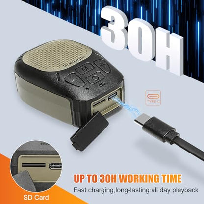 Wearable Bluetooth V5.3 Speaker, Clip Jobsite Speaker Waterproof | Clip-On Wireless, 30H Playtime, IPX7 Waterproof, TWS Portable, Built-in ENC Mic, for Home, Outdoor and Travel (Army Green)