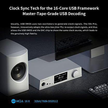 aune S9c Pro DAC with Headphone Amp, 10MHz Clock Input, 32bit/768kHz/DSD512/MQA, Dual-DAC Chip, 6.35/XLR/4.4 Jack, PLL/Clock Sync Tech/Twin JFET, for PC/Speaker/Home Audio (Black) - color: Black