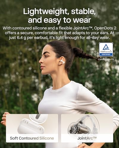 SHOKZ OpenDots 2 Open-Ear Clip-On Earbuds, White, Dolby Audio, 3 Mics | Deep Bass, 40H Playback, Bluetooth 6.1, IP57 Waterproof, AI Noise Reduction, Wireless Fast Charging - color: Pearl white