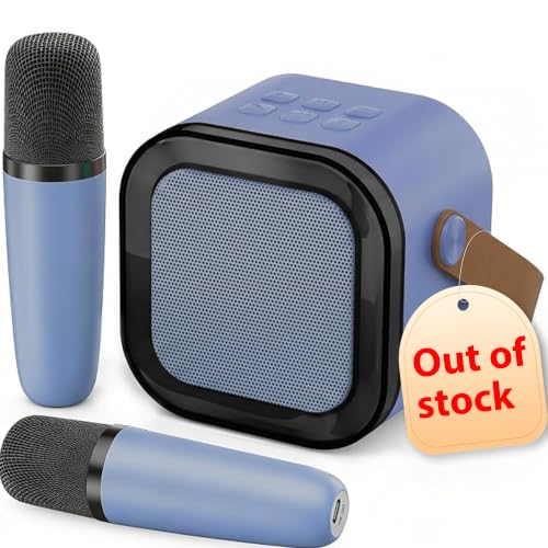 Mini Karaoke Machine, Portable Bluetooth Speaker & 2 Wireless Microphones | Karaoke Player Karaoke Microphone For Family Home Party Outdoor With HI-FI Sound | 5 Magic Sound | PA System | USB | TF | AUX - color: Blue 2 Mics