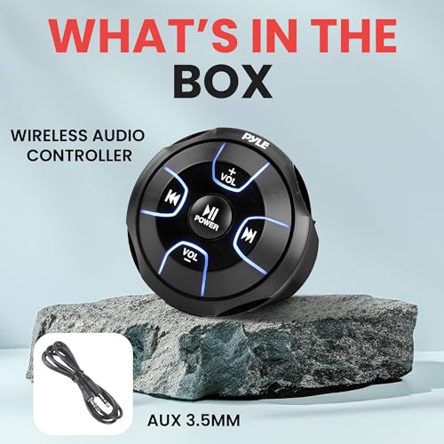 Pyle Amplified Wireless Bluetooth Audio Controller - 300 Watt Bluetooth Media Button, Waterproof Marine Receiver Remote Control W/Aux, Mount for Car Truck Boat Marine Powersport Vehicles - PLMRBT18 - style: receiver
