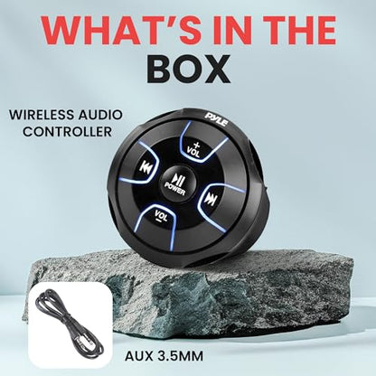 Pyle Amplified Wireless Bluetooth Audio Controller - 300 Watt Bluetooth Media Button, Waterproof Marine Receiver Remote Control W/Aux, Mount for Car Truck Boat Marine Powersport Vehicles - PLMRBT18 - style: receiver