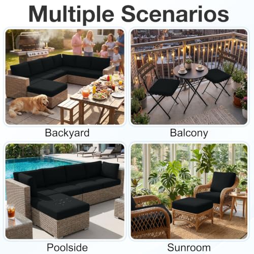 Waterproof Outdoor Cushion Covers, Stretch Patio Slipcovers | UV Resistant Coating, Stretch Fabric, Waterproof Protection, Replacement Covers, Fits Patio Furniture Cushions (4 Pieces) - color: Black, size: 4PCS