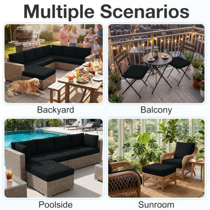 Waterproof Outdoor Cushion Covers, Stretch Patio Slipcovers | UV Resistant Coating, Stretch Fabric, Waterproof Protection, Replacement Covers, Fits Patio Furniture Cushions (4 Pieces) - color: Black, size: 4PCS