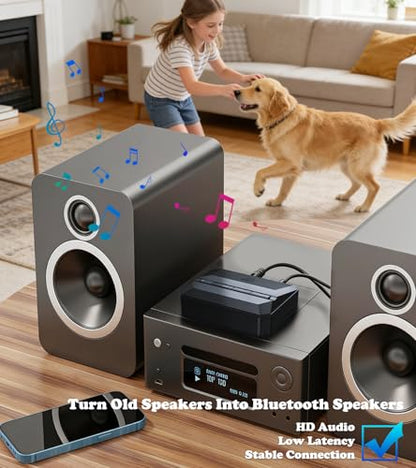 KAIY Bluetooth Receiver for Home Stereo, AUX RCA to Bluetooth Adapter | KAIY Bluetooth Audio Receivers & Adapters, Low Latency Bluetooth Adapter for Stereo, Support USB Drive & TF Card Music Player