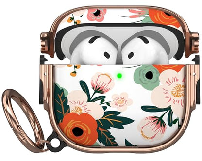 for AirPods 4 Case with Safety Lock, Magsafe Compatible, Red Flower | Double Secure Lock,Drop Protection,Two-Piece Design,with Gold Keychain, Anti Lost, Dustproof, Cute AirPod 4 Case - color: Pink + Red, size: AirPods 4 Case