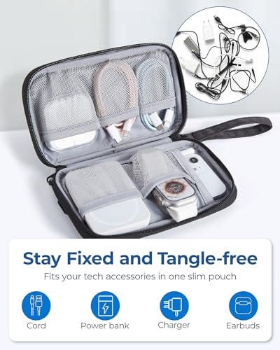 BAGSMART Small Travel Cable Organizer, Tech Organizer for Charger, Phone, Black