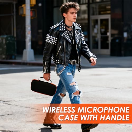 Wireless Microphone Case for JBL Wireless Microphone System,Waterproof Handheld Dual Mic Case,Portable Mic bag for Singing or Karaoke Receiver, Adapter, AA Batteries-Orange(Box Only)