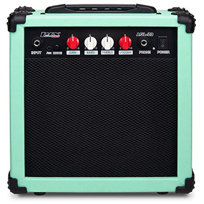 LyxPro Electric Guitar Amp 20 Watt Amplifier Built in Speaker Headphone Jack and Aux Input Includes Gain Bass Treble Volume and Grind - Green - color: Green, size: 20 Watt