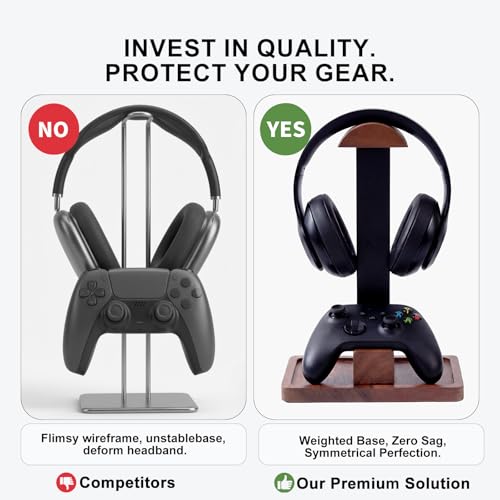 Headset Stand with Gaming Controller Holder, Wood Stand