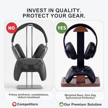 Headset Stand with Gaming Controller Holder, Wood Stand
