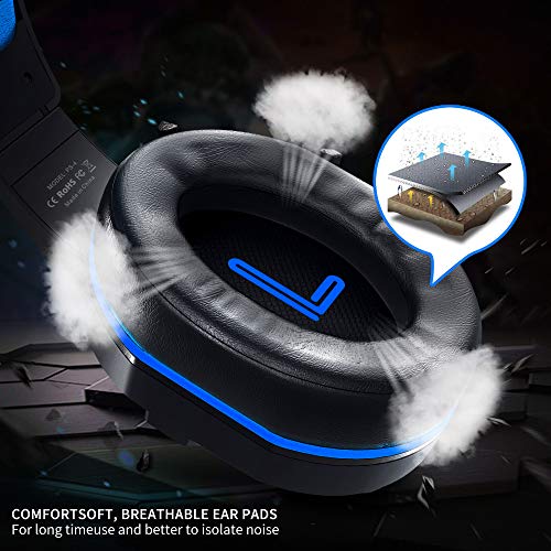 Kikc Gaming Headset with Mic for PS4, PS5, Xbox, PC, Switch, Controllable Volume Gaming Headphones with Soft Earmuffs for Mobile Phone, iPad, and Notebook, 40mm Drivers, 3.5 mm Audio Jack-Blue