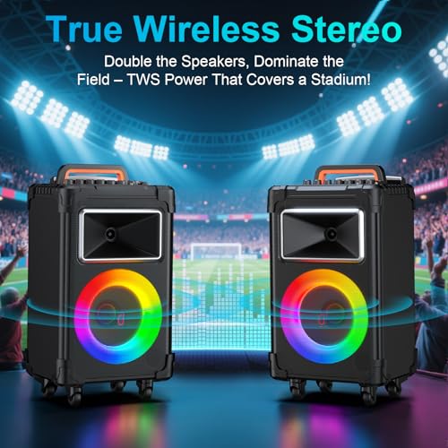 JYX 500W Peak Rolling Karaoke Machine, 10" Woofer & 2 Wireless Mics - color: Black