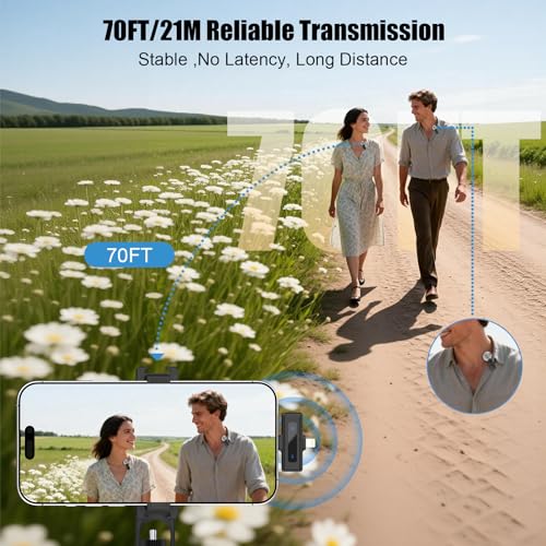 Wireless Mini Microphone for iPhone, Android - 2 Pack Lavalier Microphone for Video Recording,Clip-on Mics Content Creator Microphones for YouTube Tiktok Podcast Vlogging