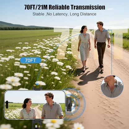 Wireless Mini Microphone for iPhone, Android - 2 Pack Lavalier Microphone for Video Recording,Clip-on Mics Content Creator Microphones for YouTube Tiktok Podcast Vlogging