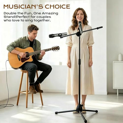 Bullfighter Mic Stand Floor Universal Adjustable Tripod Microphone Stand,Dual-Use Mic Boom Stands,Stable On Stage Mic Stand for Singing,Live Streaming,Karaoke,Events & Studio Church Metting