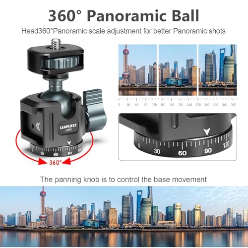 Tripod Metal Ball Head, 360° Rotating Base Adapter, Equipped with 1/4-inch Screw and Cold Shoe Mount, Compatible with Cameras, Smartphones and iPad Mounts, Max Load: 2.5kg/5.5 lbs