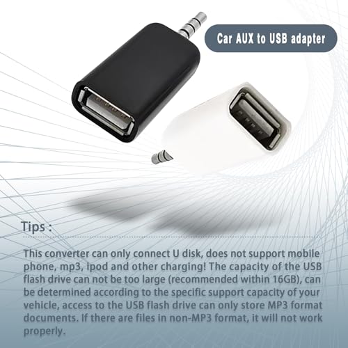 2 Pack AUX to USB A Adapter Audio Cable, USB Female to 3.5mm Male Converter Jack Plug for U-Disk to Connect Car CD Player Play MP3 Music Auxiliary Port Only