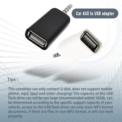 2 Pack AUX to USB A Adapter Audio Cable, USB Female to 3.5mm Male Converter Jack Plug for U-Disk to Connect Car CD Player Play MP3 Music Auxiliary Port Only