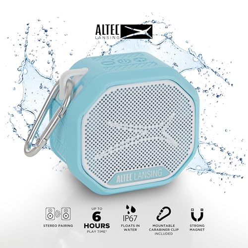Altec Lansing HYDRATREK Magnetic Bluetooth Speaker, Waterproof IP67, Portable Speaker, True Wireless Pairing, USB-C Quick Charge, 3.7V 400mAh Battery, Voice Assistant, Perfect for Any Adventure - color: Aqua/White