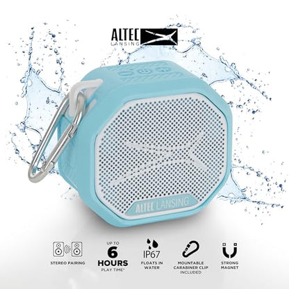 Altec Lansing HYDRATREK Magnetic Bluetooth Speaker, Waterproof IP67, Portable Speaker, True Wireless Pairing, USB-C Quick Charge, 3.7V 400mAh Battery, Voice Assistant, Perfect for Any Adventure - color: Aqua/White