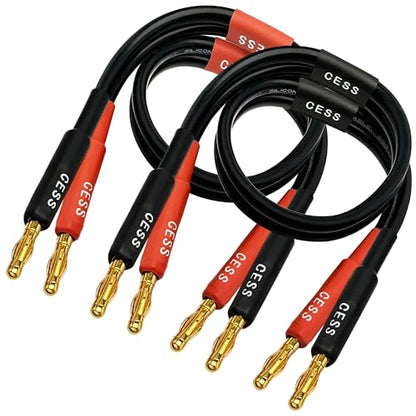 CNCESS CESS-037-1F 12 AWG Silicone Speaker Cable, Banana Plug Male to Male, Tinned Copper Wire, 1 Foot, 2-Channel - size: 1 FOOT