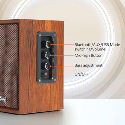 【2026 Upgraded】 Active Bookshelf Speakers – 40W Hi-Fi (DSP) Computer Speakers with Powerful Bass, Bluetooth/USB/RCA/AUX Inputs – 2.0 Wooden PC/TV Speakers for Laptop, Turntable
