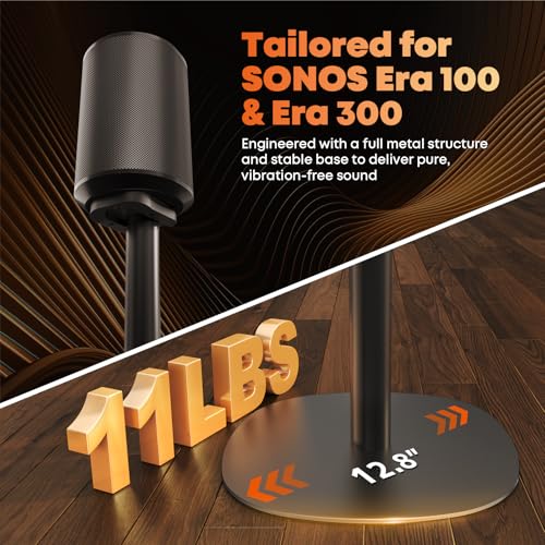 Single Speaker Stand for Sonos Era 100, 100 SL & Era 300, Hidden Cable | Set of 1, Easy to Assemble, Sturdiness, 29.1–39'' Height Adjustable, Two Base Mounting Design, Max holds 11lbs, Black - color: Black, size: 1 Pack