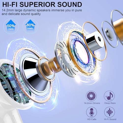 Wireless Earbuds Bluetooth Headphones, 2025 Hi-Fi Stereo Deep Bass Ear Buds, 4 ENC Noise Cancelling Mic, USB Fast Charging in-Ear Earphones, IP7 Waterproof Workout Sport for Laptop Pad Android iOS - color: Rose Gold