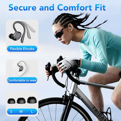 KT1 Bluetooth Headphones Wireless Earbuds 72hrs Playtime Wireless Charging Case Digital Display, Ear Buds with Earhook,IPX7 Waterproof, Deep Bass 2.0,Over-Ear Earphones for Sport Running, Black - color: Black