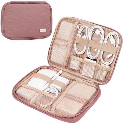 NISHEL Travel Cord Organizer, Electronic Cable Accessories Storage Bag | Bag for chargers, cables, phones, hard drives, USB devices and SD cards, ideal for travel and daily use, Rosewood-Pink - color: Rosewood-Pink