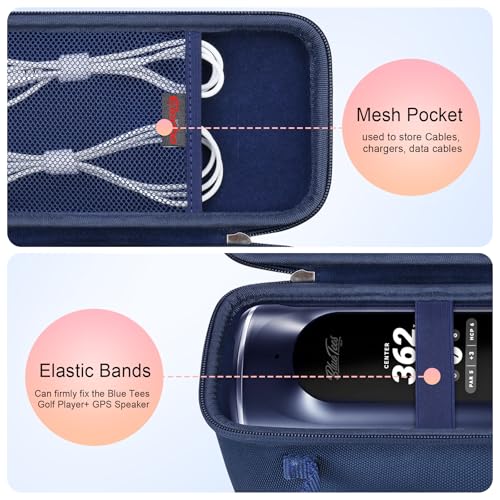 Carrying Case for Blue Tees Golf Player Pro/Player+ AI-Powered GPS Speaker | Blue Tees AI Powered Golf Speaker Hard Travel Protective Bag Storage Holder, Extra Mesh Pocket Fits Charging Cable, Navy - color: Navy