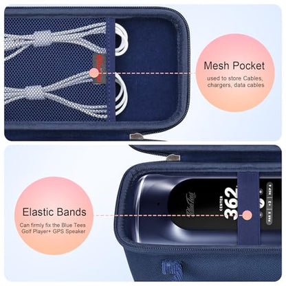 Carrying Case for Blue Tees Golf Player Pro/Player+ AI-Powered GPS Speaker | Blue Tees AI Powered Golf Speaker Hard Travel Protective Bag Storage Holder, Extra Mesh Pocket Fits Charging Cable, Navy - color: Navy