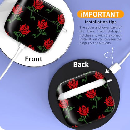Compatible with AirPods 4th Generation Case 2024, Shockproof Cover with Golden Buckle for Women & Girls, Protective Anti-Drop Design(Cute Red Rose) - color: Cute Red Rose