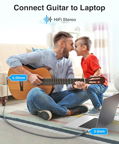 BlueRigger 6.35mm to 3.5mm Audio Cable (6FT, 90 Degree Bi-Directional, 6.35mm 1/4" Male to 3.5mm 1/8" Male to TRS, Right Angled Braided Stereo Audio Cable for Cellphone, Amplifiers, Guitar, Speaker - size: 6FT, style: 90D - 6.35MM to 3.5MM
