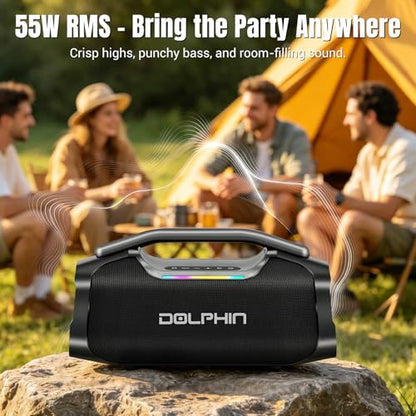 TWS Portable Bluetooth Speaker, 55W Bass, IP67 Waterproof for Outdoor Party | Mic input for karaoke, ABS rugged for pool, garage, trail, Loud Deep Bass 2600mAh plays 6H for Travel, House, Beach, Camping
