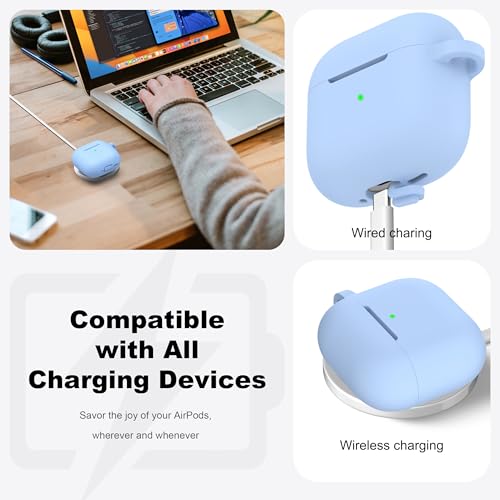 for AirPods 4 Case with Cleaner Kit,Full Protective Soft Skin Silicone Cover with Keychain for AirPods 4 Gen Case for Men Women,Compatible with Apple AirPods 4th Genaration Case 2024,Sky Blue - color: C Sky Blue