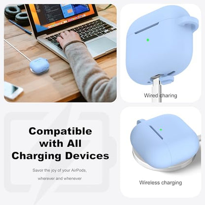 for AirPods 4 Case with Cleaner Kit,Full Protective Soft Skin Silicone Cover with Keychain for AirPods 4 Gen Case for Men Women,Compatible with Apple AirPods 4th Genaration Case 2024,Sky Blue - color: C Sky Blue