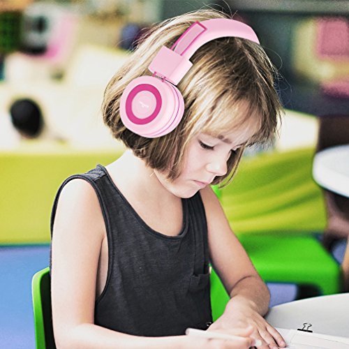 ELECDER i37 Kids Headphones for School Children Girls Boys Teens, Rose/Pink | Foldable Adjustable Lightweight, 3.5mm Audio Jack On Ear Headphones for Smartphones Chromebook Computer PC Tablets Travel - color: Pink