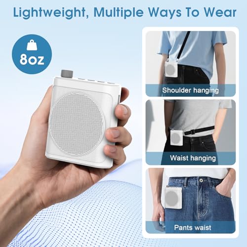 15W Wireless Voice Amplifier for Teachers, Dual Magnetic Lavalier Mics with Noise Reduction, Portable Bluetooth 5.3 PA System for Tour Guide Yoga, 15H Battery Waist-Mount Speaker, 98FT Range (White) - color: White