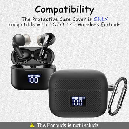 Compatible with TOZO T20 Case Cover, Soft Silicone Skin Case with Keychain, Shock Absorbing and Anti-Drop Protective Case with LED Power Display for Men and Women [Front LED Visible] Black - color: Black